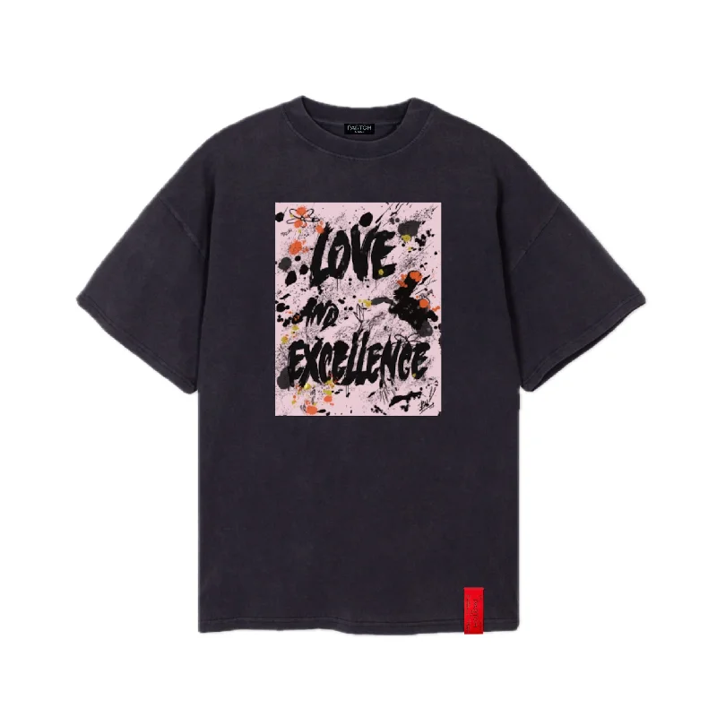 PARTCH Love & Excellence Oversized Tee Vintage Black Cotton Handmade Hand-knitted Hand-woven