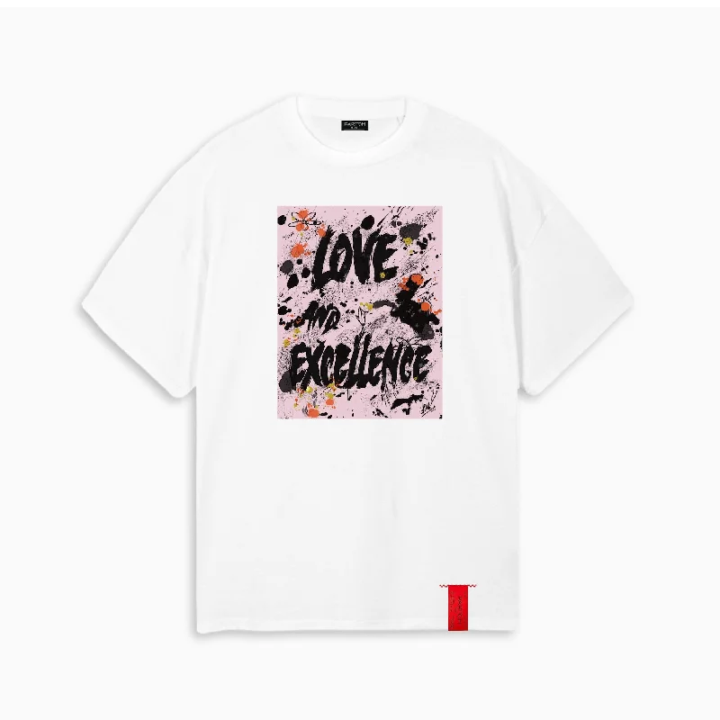 PARTCH Love & Excellence Oversized Tee White Cotton Mesh Blend Leather Blend Suede Blend