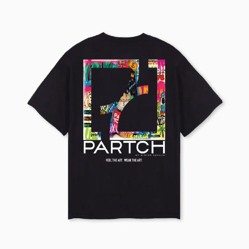 PARTCH Mona Oversized Tee Black Organic Cotton Thin T-Shirt Open Front Quick Dry