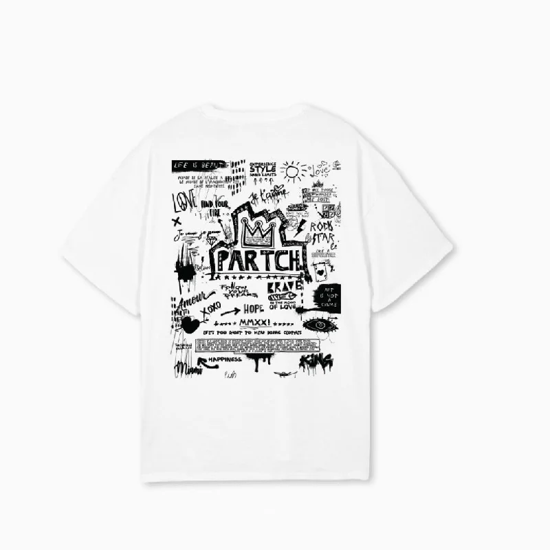 PARTCH Pop Love Oversized Tee White Cotton Hooded Caped Shawl Collar