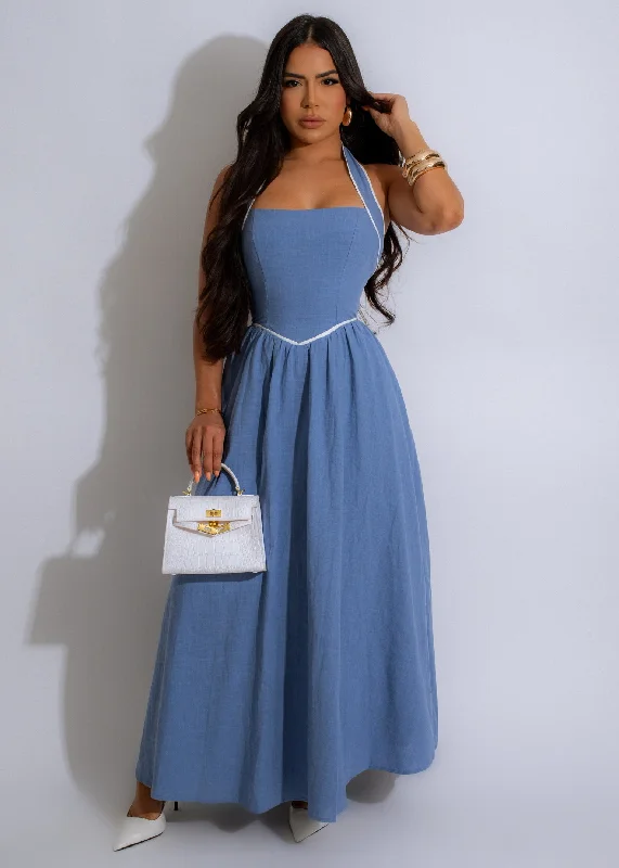 Perfect Everyday Vibe Maxi Dress Blue Elegant Maxi Dress with Slit