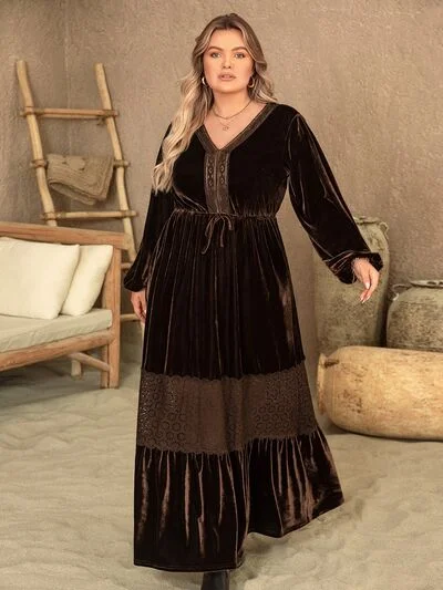 V-Neck Balloon Sleeve Maxi Dress Cozy Knitted Maxi Dress