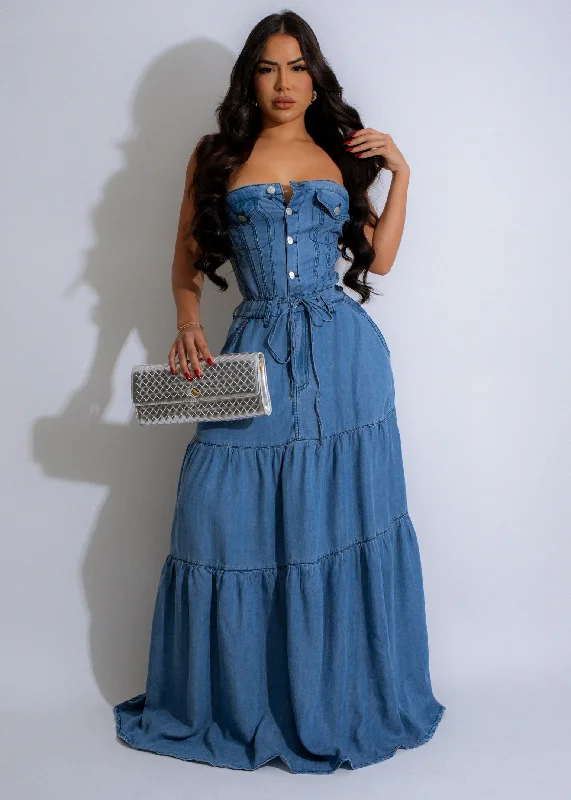 Prairie Dreams Maxi Dress Light Denim Classic Tulle Maxi Dress