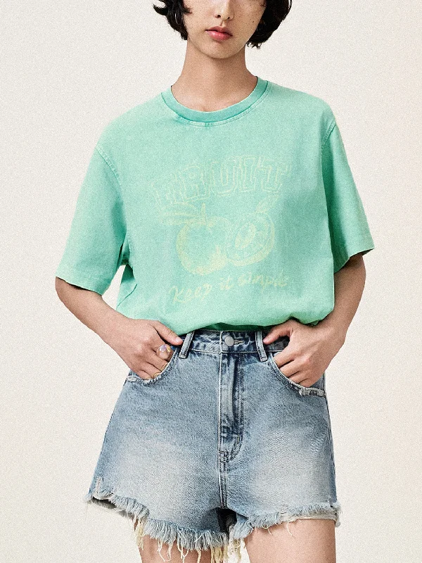 Printed Loose T-Shirts Graphic T-Shirt Round Neck Polyester