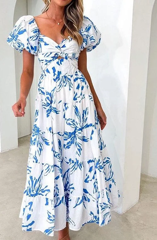 Puff sleeve maxi dress *Online Only* Stylish V-Neck Maxi Dress