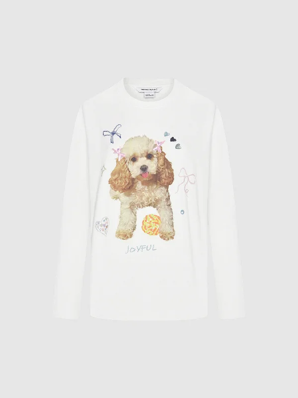Puppy Printed Loose T-Shirts Ribbed T-Shirt High Neck Heavyweight