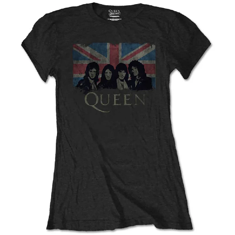 Queen Union Jack Vintage Ladies T-Shirt Rayon Velvet Corduroy