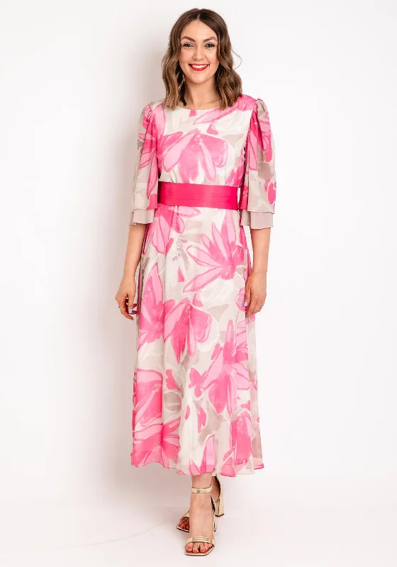 Role Mode Lasi Floral Print A-Line Maxi Dress, Pink Chic Off-Shoulder Maxi Dress