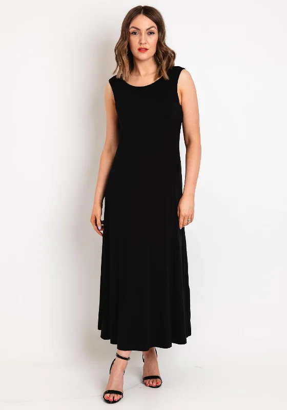 Ever Sassy Round Neck Basic Jersey Maxi Dress, Black Trendy Fit-and-Flare Maxi Dress