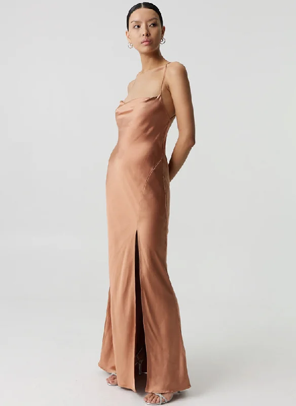 Satin Split Slip Maxi Dress Elegant Maxi Dress with Ruffles