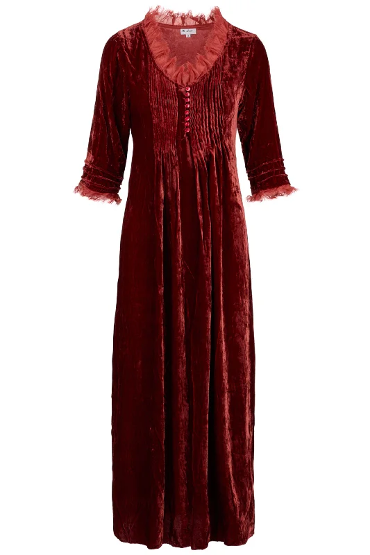 Silk Velvet Annabel Maxi Dress in Terracotta Stylish Button-Up Maxi Dress