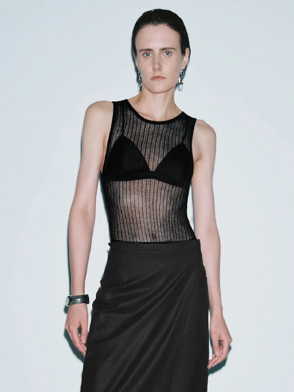 Sleeveless Skinny Knitted T-Shirts Houndstooth Herringbone Solid
