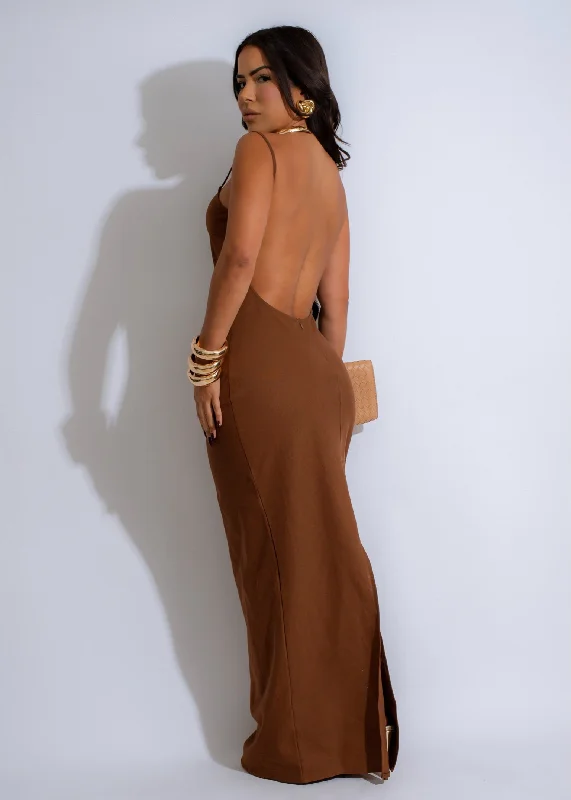 Sundown Slip Linen Maxi Dress Brown Stylish Longline Maxi Dress