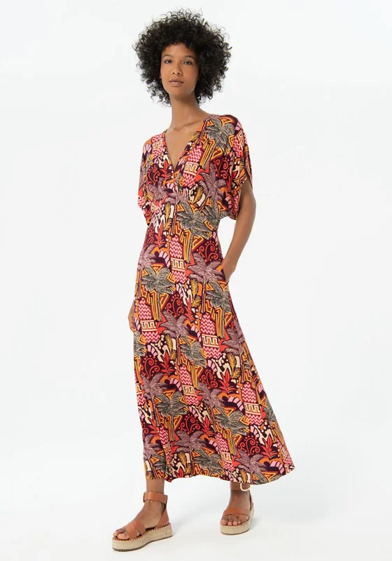 Surkana Aloe Vera Japanese Sleeve Maxi Dress, Multi Stylish V-Neck Maxi Dress