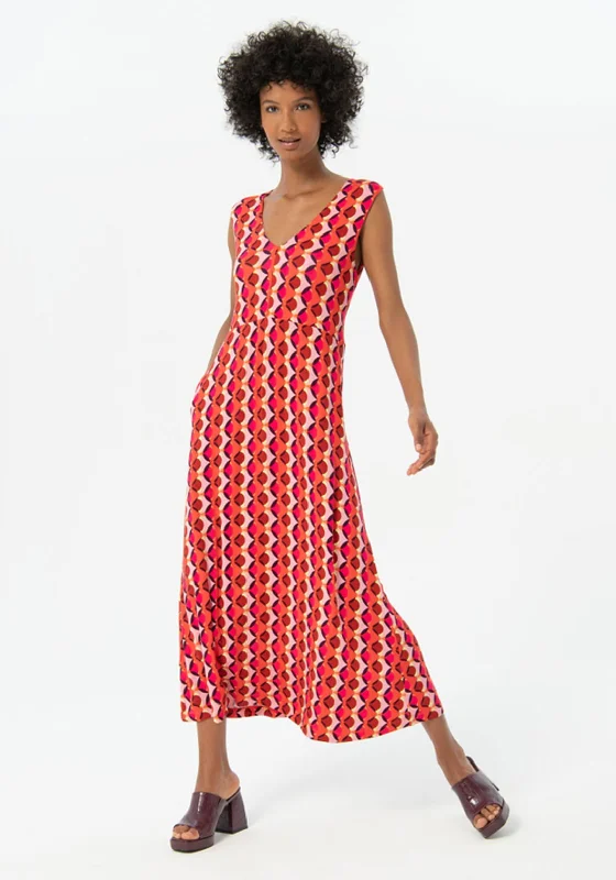 Surkana Tie Back Print Maxi Dress, Fuchsia Fashionable Off-Shoulder Maxi Dress