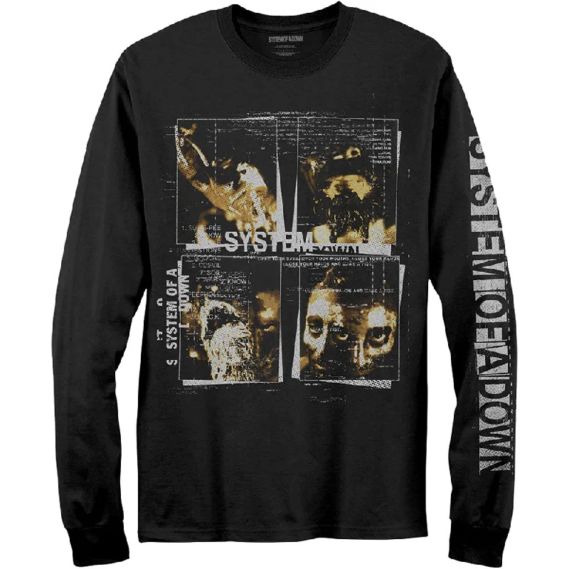 System Of A Down Unisex Long Sleeved T-Shirt: Face Boxes (Sleeve Print) Mesh Blend Leather Blend Suede Blend