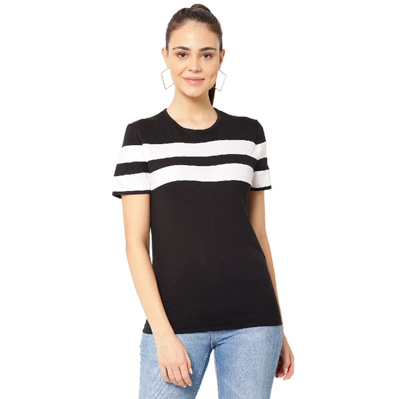 Vimal Jonney Black Color T-shirt For Women Houndstooth Herringbone Solid