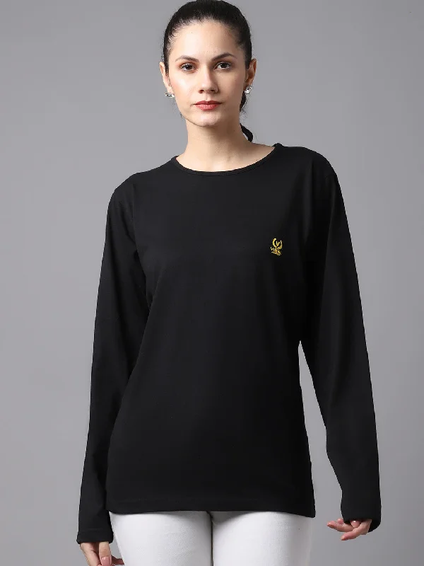 Vimal Jonney Cotton Black FullSleeve T-Shirt For Women Silk Blend Satin Velvet