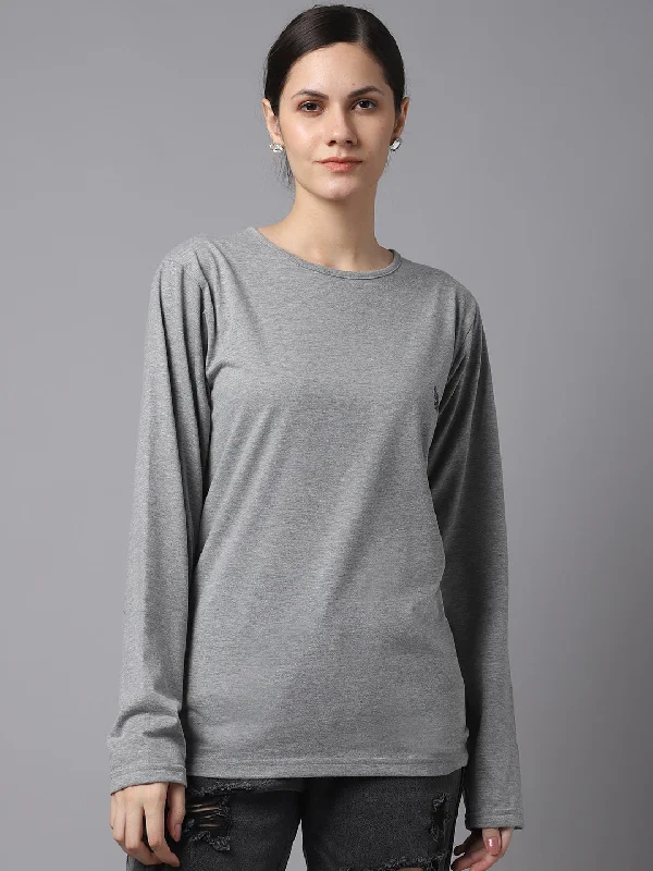 Vimal Jonney Cotton Grey melange FullSleeve T-Shirt For Women Mesh Blend Leather Blend Suede Blend