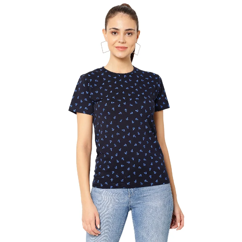 Vimal Jonney Light Blue Color T-shirt For Women Asymmetrical Pockets Print