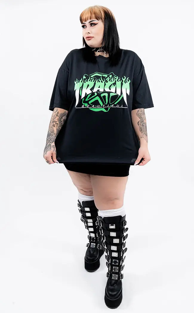 Tragic Sk8r Green Oversized T-Shirt | Plus Size Cotton Fabric Linen Fabric Terry Fabric