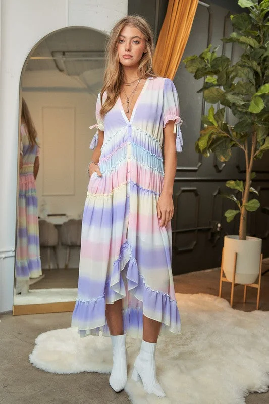 Striped Puff Sleeve Maxi Dress *Online Only* Cozy Maxi Dress with Slit