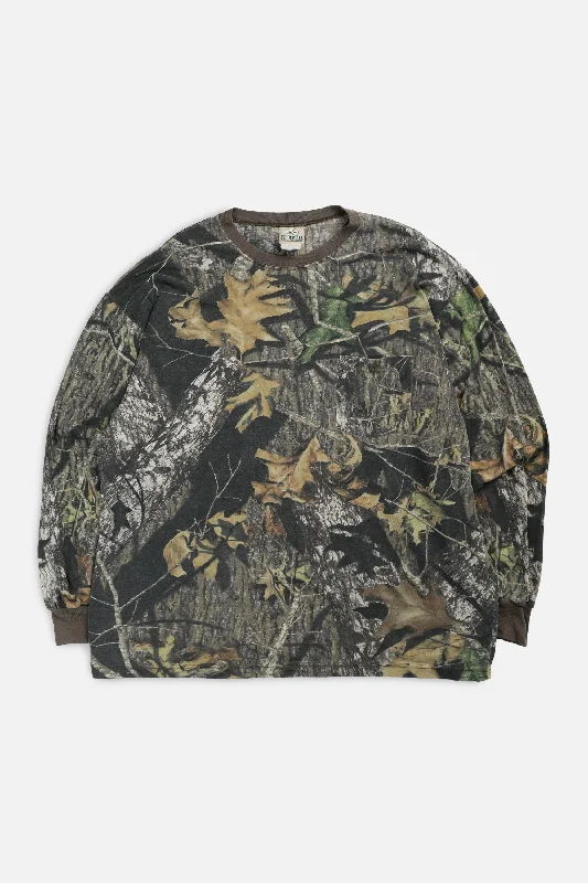 Vintage Camo Long Sleeve Tee - XL Striped Floral Plaid