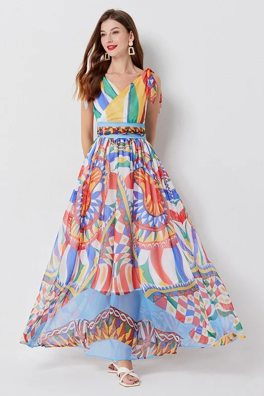 Chiffon Printed Maxi Dress *Online Only* Trendy Button Front Maxi Dress