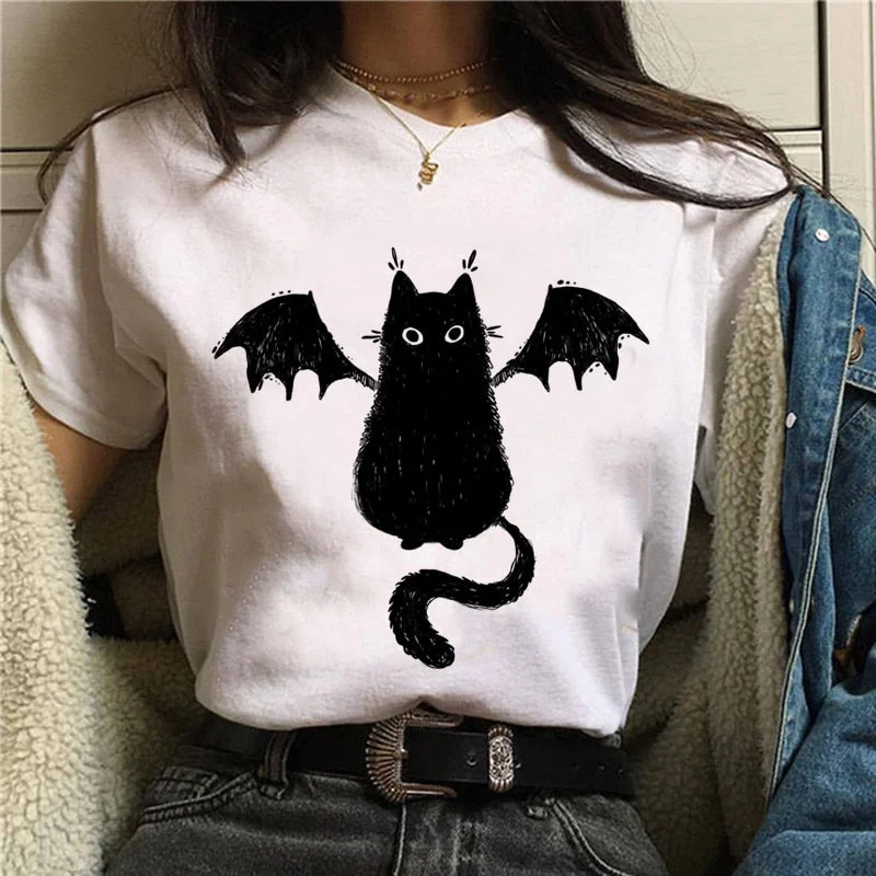 DressBetty - Women T-shirt Cartoon Cat Mushroom Halloween Print T-shirts Thin T-Shirt Open Front Quick Dry DressBetty - Women T-shirt Cartoon Cat Mushroom Halloween Print T-shirts Thin T-Shirt Open Front Quick Dry