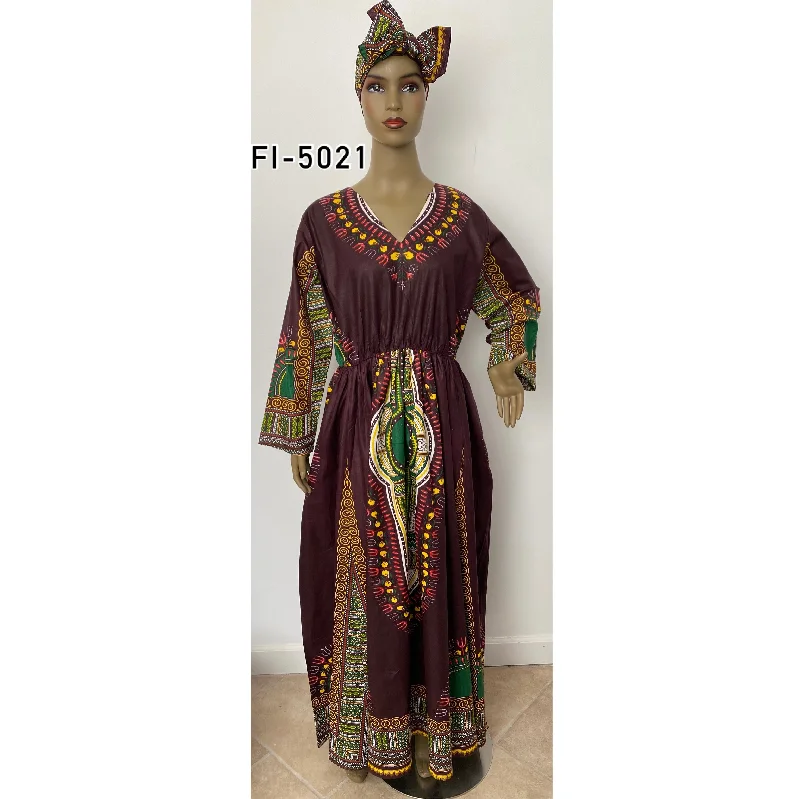 Women's Dashiki V-Neck Long Sleeve Maxi Dress - FI-D5021 Classic Black Maxi Dress