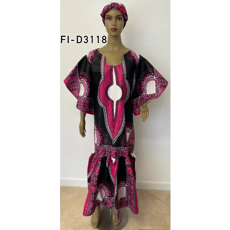 Women's Dashiki Wide Frill Sleeve Maxi Dress - FI-D3118 Cozy Spaghetti Strap Maxi Dress