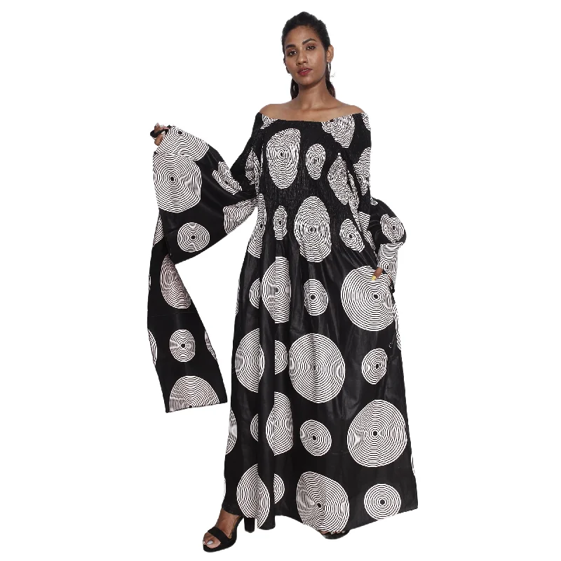 Women's PLUS SIZE Off Shoulder Smocking Bell Sleeve Maxi Dress -- FI-50081 Fashionable High-Low Maxi Dress