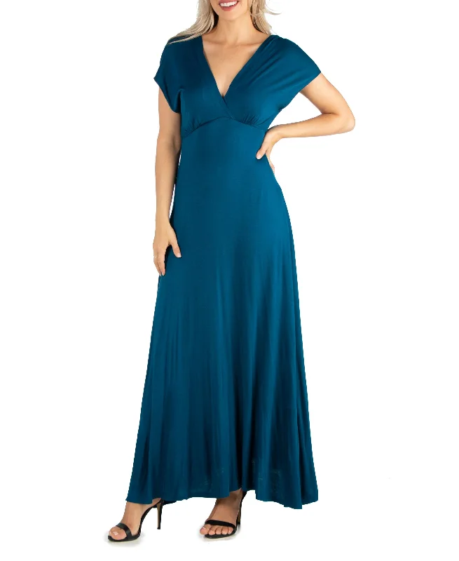 Women's Cap Sleeve V-Neck Maxi Dress Fashionable High-Waist Maxi Dress