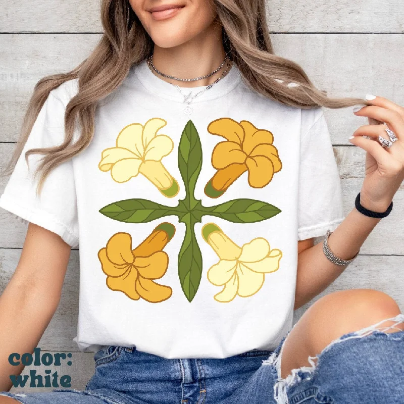 Yellow Hawaiian Quilt Beach Tee - Hawaiian Floral Tee - Trendy Oversized Beach Tee - Comfort Colors Unisex Oversized Tee Chenille Blend Fleece Blend Nylon Blend