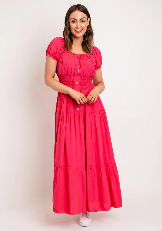 Serafina Collection One Size Shirred Waist Maxi Dress, Pink Cozy Ribbed Maxi Dress