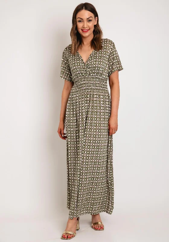 Serafina Collection Diamond Pattern Maxi Dress, Green Cozy Ruffle Sleeve Maxi Dress