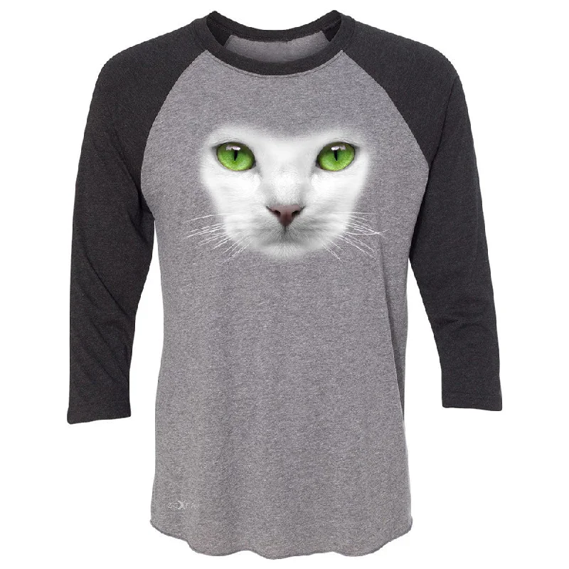 Zexpa Apparelâ„¢ Elegant Cat with Green Eyes 3/4 Sleevee Raglan Tee Beautiful Look Tee Print Jacquard Patchwork