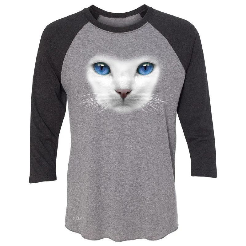 Zexpa Apparelâ„¢ Elegant Cat with Blue Eyes 3/4 Sleevee Raglan Tee Beautiful Look Tee Basic T-Shirt Crew Neck Short Sleeve