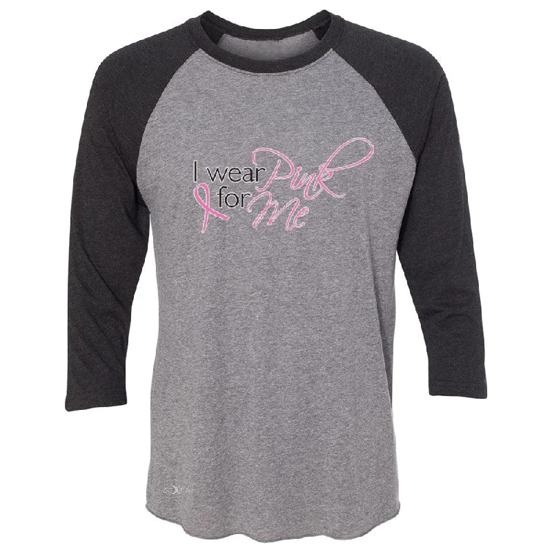 Zexpa Apparel I Wear Pink For Me 3/4 Sleevee Raglan Tee Breast Cancer Awareness Month Tee Striped Floral Plaid