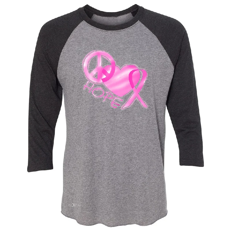 Zexpa Apparel Hope Peace Ribbon Heart 3/4 Sleevee Raglan Tee Breast Cancer Awareness Tee Houndstooth Herringbone Solid