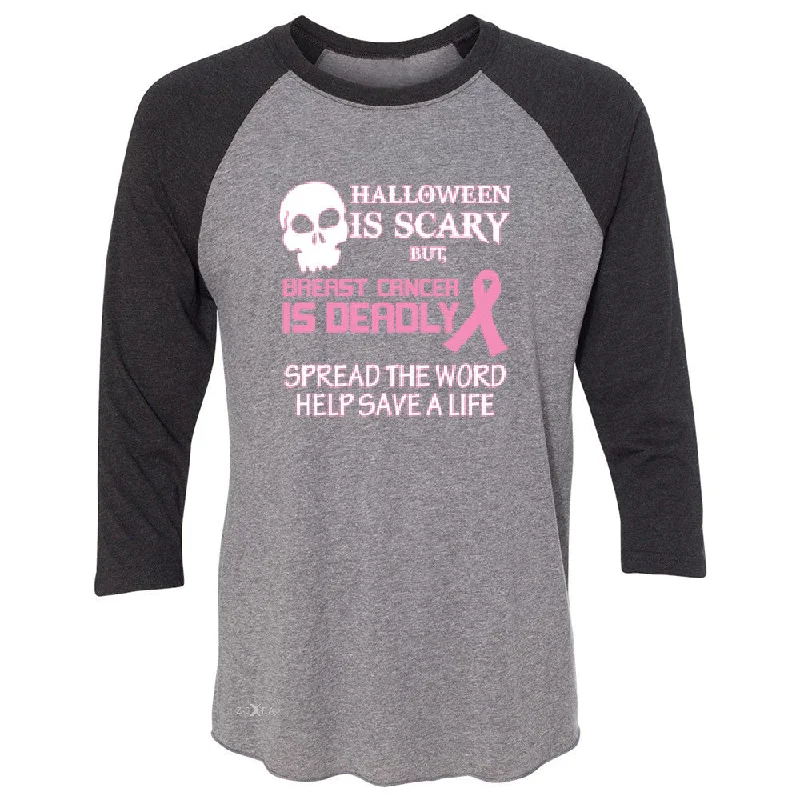 Zexpa Apparelâ„¢ Halloween is Scary but Beast is Cancer Deadly 3/4 Sleevee Raglan Tee   Tee Solid Print Embellished