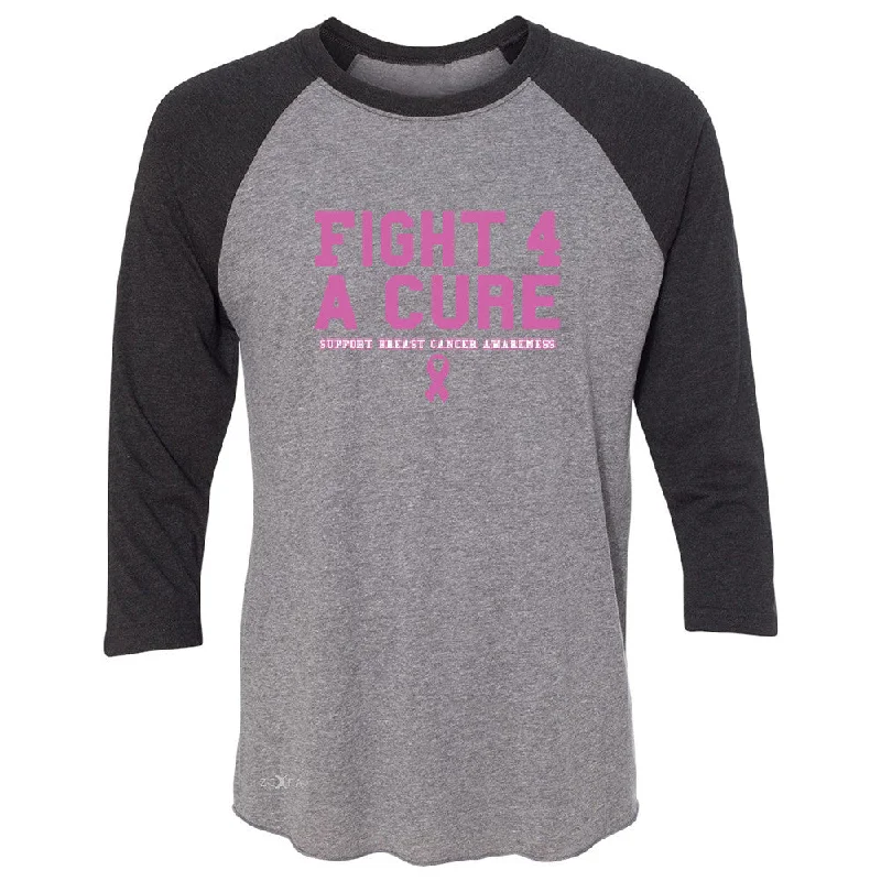 Zexpa Apparelâ„¢ Fight 4 A Cure 3/4 Sleevee Raglan Tee Support Breast Cancer Awareness Tee Sequined Glittery Shiny