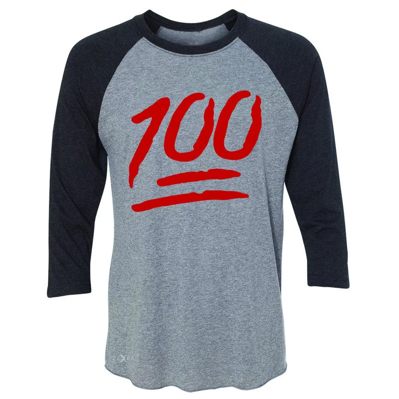 Zexpa Apparel™ Emoji 100 Red Logo  3/4 Sleevee Raglan Tee Funny Cool Tee Mesh Fabric Canvas Fabric Denim Fabric