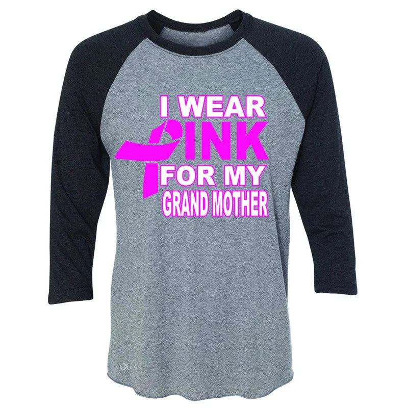 Zexpa Apparel I Wear Pink For My Grand Mother 3/4 Sleevee Raglan Tee Breast Cancer Awareness Tee Rayon Fabric Velvet Fabric Corduroy Fabric