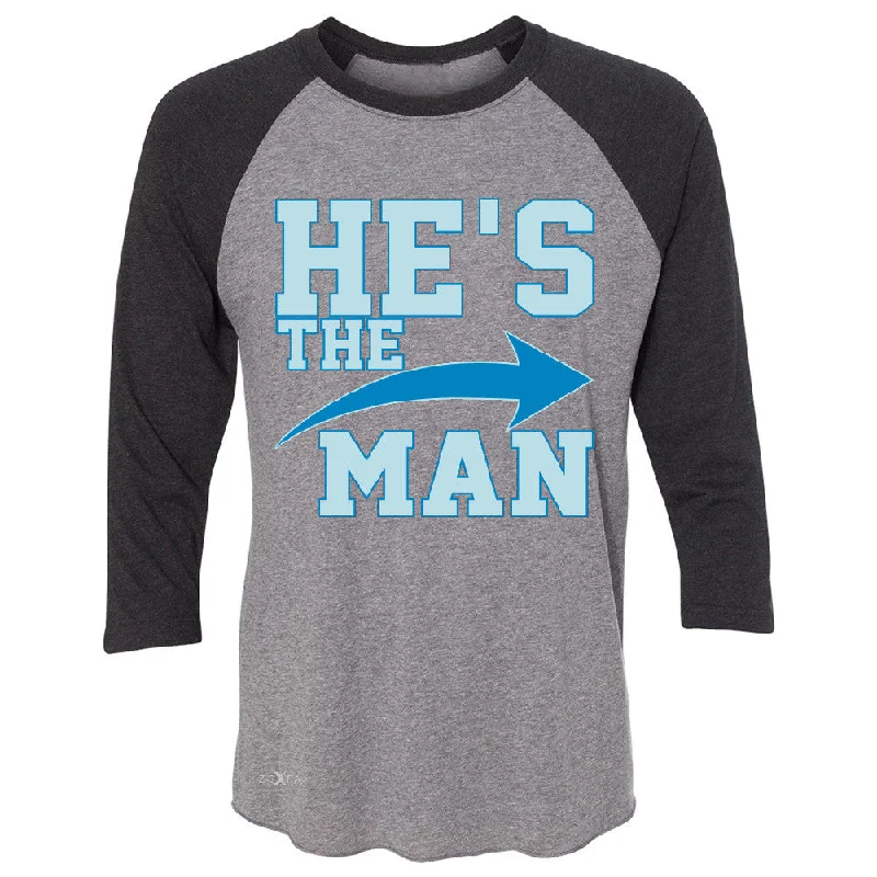 Zexpa Apparelâ„¢ He is The MAN 3/4 Sleevee Raglan Tee Couple Matching Valentines Day Feb Tee Chenille Fabric Brocade Fabric Lace Fabric