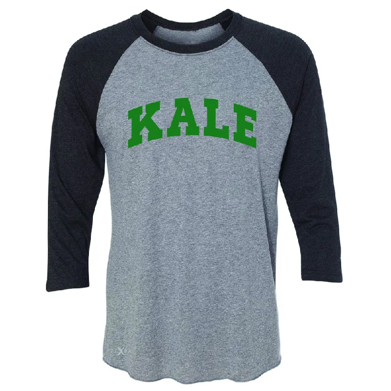 Zexpa Apparel™ Kale GN University Gift for Vegetarian 3/4 Sleevee Raglan Tee Vegan Fun Tee Solid Color Striped Floral