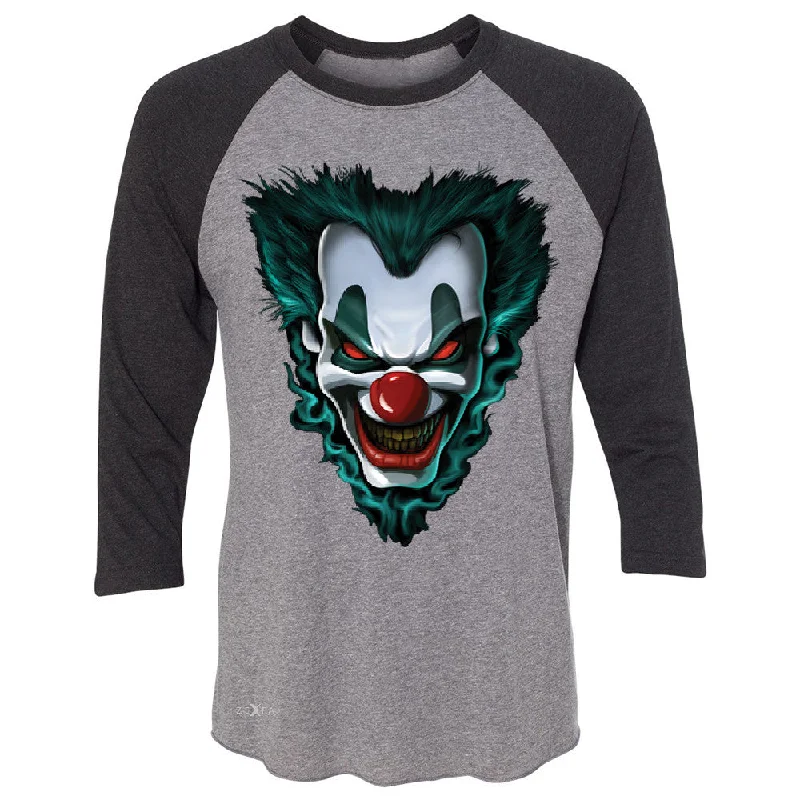 Zexpa Apparelâ„¢ Freakshow Joker Clown Scary 3/4 Sleevee Raglan Tee Halloween Eve Costume Tee Knit Fabric Woven Fabric Fleece Fabric