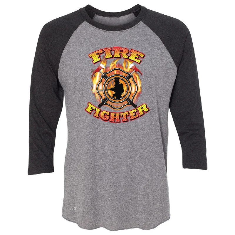 Zexpa Apparelâ„¢ Firefighters 3/4 Sleevee Raglan Tee Courage Honorable Job 911 Tee Fleece Nylon Spandex