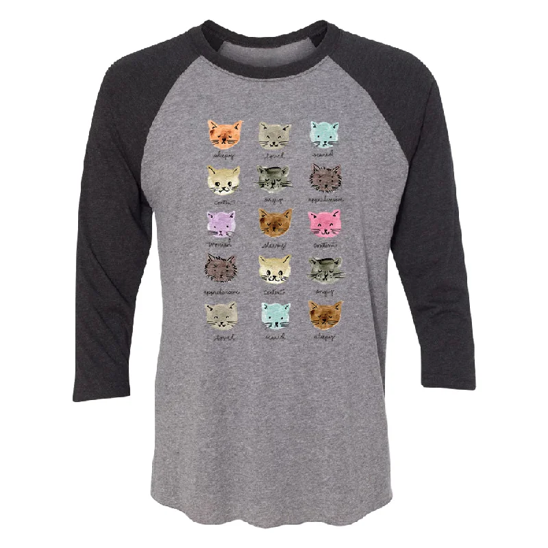 Zexpa Apparelâ„¢ Cute Rainbow Moody Kittens 3/4 Raglan Tee Striped Floral Plaid