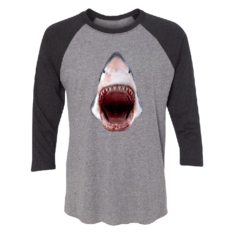 Zexpa Apparelâ„¢ Great White Shark 3D Print 3/4 Raglan Tee Solid Color Striped Floral